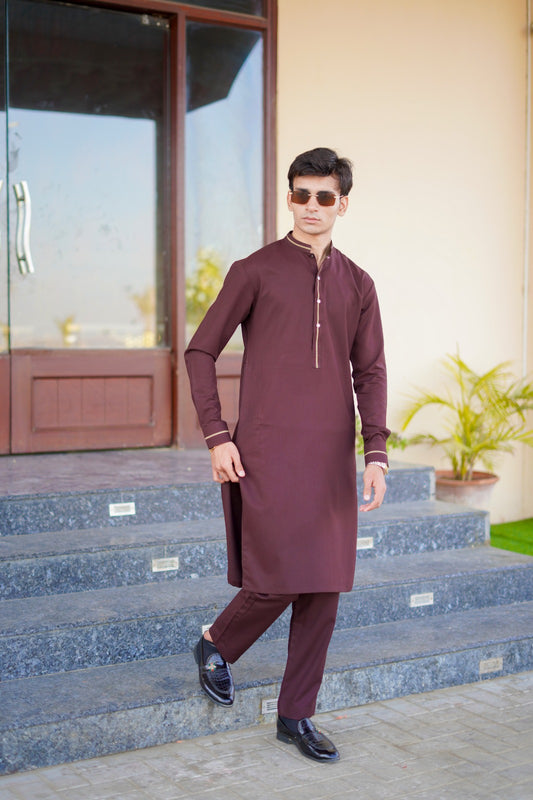 Maroon Blended Kurta Trouser