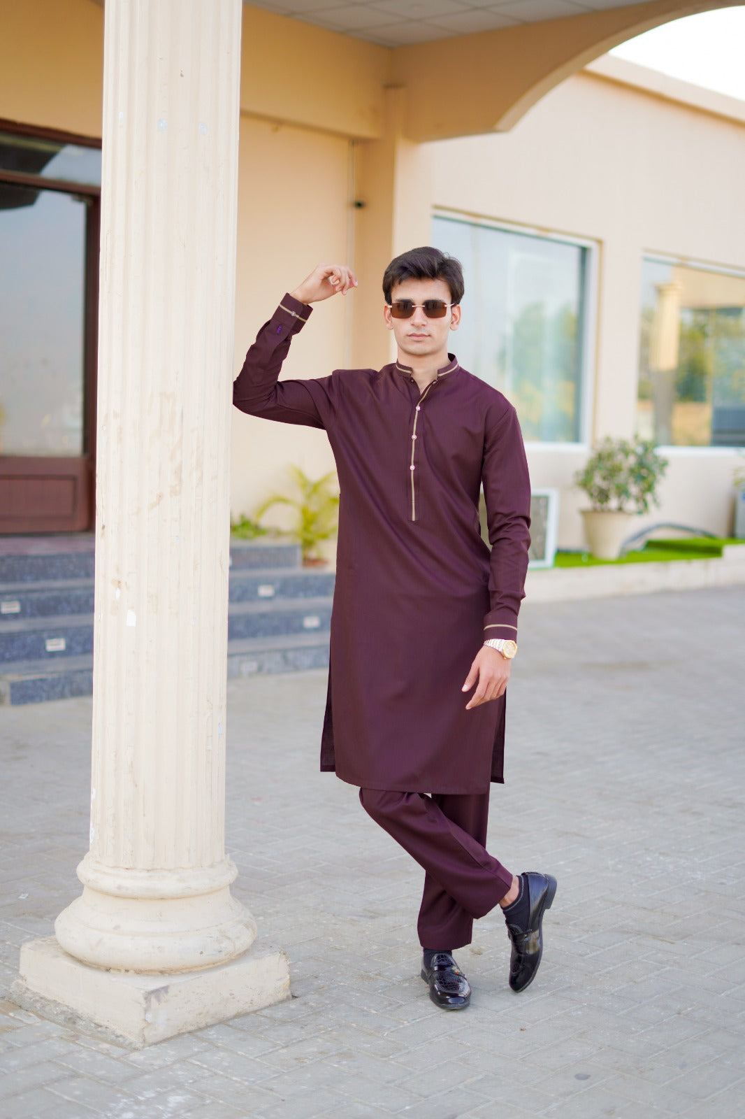 Maroon Blended Kurta Trouser