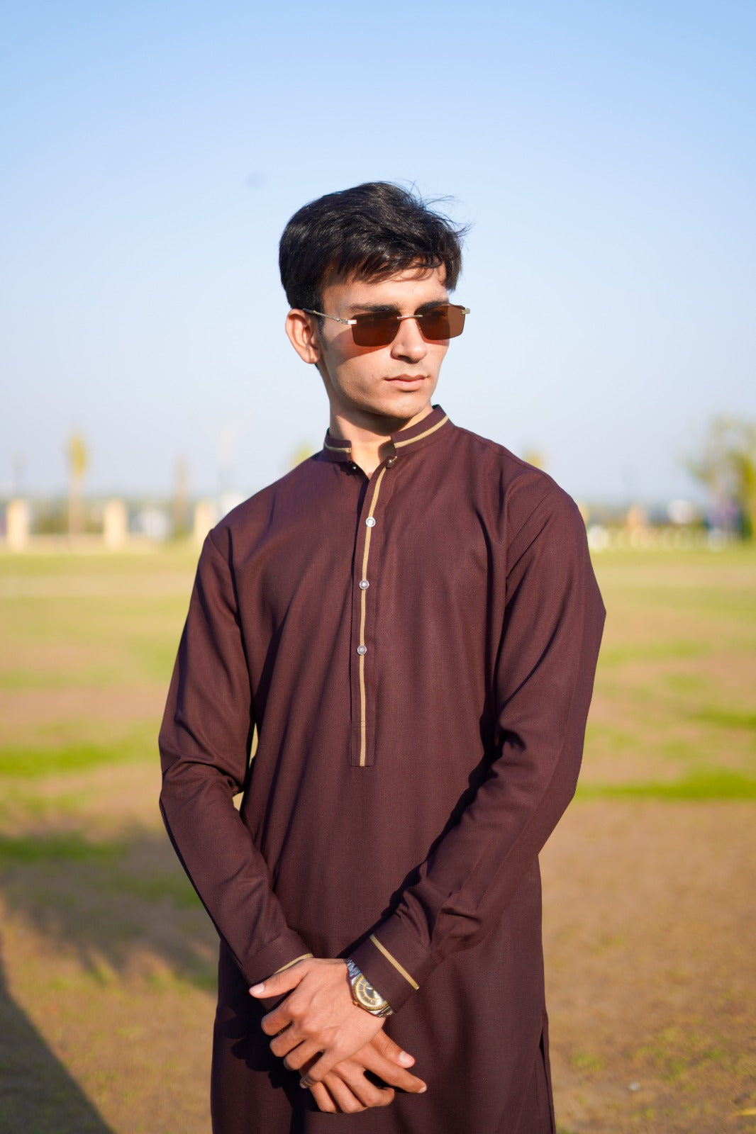 Maroon Blended Kurta Trouser